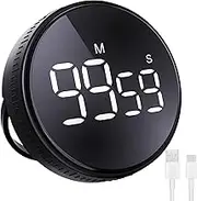 Xkimos Rechargeable Kitchen Timer,Strong Magnetic Digital Timer, Accurate Countdown Timer, Large LED Display Kitchen Timer, Large Volume Adjustable for Home, Classroom,Office,Children,Elderly (Black)