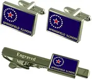 [Select Gifts] Springfield City United States Flag Engraved Tie Clip Cufflinks