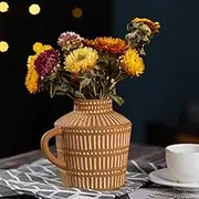 VASEFORU Ceramic Boho Vase, Handpainted Terra Cotta Vase, Distressed Farmhouse Décor, Pottery Decorative Flower Vase for Home Decor, Table, Living Room Decor, Shelf Decor, Mantel 6.2 Inches