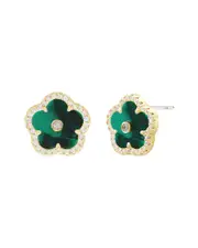 Jankuo Flower 14K Synthetic Emerald CZ Stud Earrings
