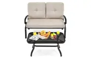 Costway 2PC Indoor Outdoor Furniture Set Bench Loveseat Garden Chair w/Coffee Table Lounge Chair Set Beige