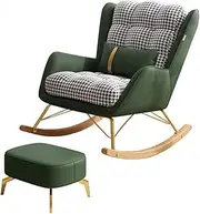 Glider Rocking Nursery Armchair with Foot Stool,Mid-Century Accent Rocking Chair with Lumbar Pillow and Ottoman,Nursing Glider Rocker Chair Comfy Armchair (Color : Green)