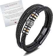 [CJIAYUJEW] 19/21/23CM To My Son/To My Grandson Bracelet- "I Will Always Be With You" Braided Leather Bracelet for Men Boys, Stainless Steel Inspirational Wristband, Handmade Mens Braided Leather Bracelet Bangle Wristband