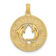 14k Yellow Gold MARCO ISLAND Circle w/ Dolphins Charm