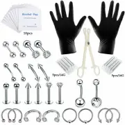 47Pcs Body Piercing Tool Kit Ear Nose Navel Nipple Needles Professional`Set
