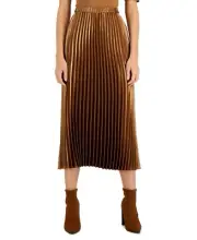 Anne Klein Women's Petite Sz PS Pull-On Pleated A-Line Skirt in Vicuna NWT