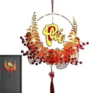 Vietnamese Lunar New Year Decoration | Glowing Spring Festival Ornaments Front Door Wreath,Door Pendant Red Golden New Year Decor for Door Wall Window
