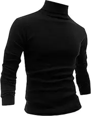 [LONGBIDA] Men Slim Fit Lightweight Long Sleeve Pullover Top Turtleneck T-Shirt