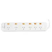 Italplast 6 Outlet Powerboard With Individual Switch Surge Overload Protection