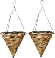 Happyyami 2pcs Rattan Hanging Flower Pots Natural Chlorophytum for Balcony Garden Decorative Plant Containers Chain Black s