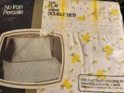 Vtg 1970s JC PENNEY No Iron Percale Floral Fitted Flat Double Bed - Lace Boho