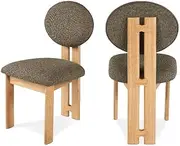 Meridian Furniture Napa Collection Modern | Contemporary Dining Chair with Rich Boucle Fabric, Finish Solid Wood Frame, Set of 2, 17.5" W x 20.75" D x 35.75" H, Olive