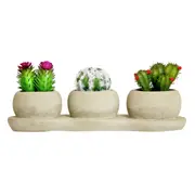 UN-REAL 20cm Artificial Trio Succulent In Concrete Pots