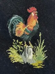 100% Finished ROOSTER Needlepoint Canvas Basketweave w/Petit Point 9" x 10.75"