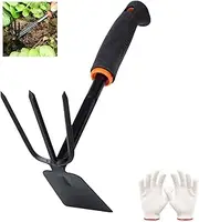 2-in-1 Garden Hoe Tool with Cultivator Rake, Durability Stainless Steel Hand Hoes for Gardening & Weeding, Soil Loosening,Planting, Fit Indoor Outdoor Yard Lawn