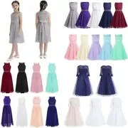 Girls Kids Vintage Floral Lace Long Flower Dress Wedding Bridesmaid Formal Gown