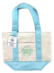 TRADER JOES Mini Canvas Tote Bag Spring 2025 Pastel Blue Sky Blue NEW NWT