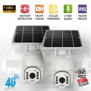 2x Elinz Wireless Solar Security 4G IP 1080P PTZ Outdoor Camera CCTV Waterproof Built-in Battery 32GB