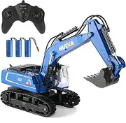 RC Excavator Toy, 11CH Remote Control Excavator for Boys 4-7 8-12, Construction Toys Vehicle with 3 Batteries Metal Shovel, Birthday Gifts Ideas for Kids, 1/18 Scale Blue