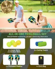 Pickleball Paddles Set, 2 Rackets with Honeycomb Core, Balls, Towels & Bag