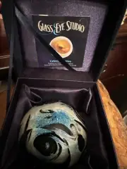 Glass Eye Studios (Celestial) Blue Planet Art Glass Paperweight 3”