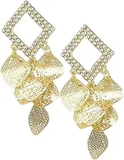 [SHERCHPRY] 1 Pair Drop Dangle Earrings Leaf Pendant Rhinestones Jewelry for Women