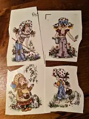VTG Color Brite Water Slide Ceramic Decals Sunbonnet Farmer Girl Boy Dog Chicken