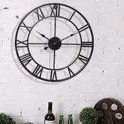 Roman Numerals Metal Wall Clock 40cm - Silent Non-Ticking Vintage Design for Home & Office Decor Black