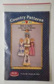 Beth & Buffy Little Girl & Kitten Towel Dolls Ozark Crafts Country Pattern #415