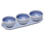 4pc Ladelle Marguerite Stoneware Serving Bowl & Ceramic Tray Set Powder Blue