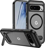 [HYAUUcase] Magnetic Compatible with Google Pixel 8A Case, [Built-in Invisible Kickstand][Support Wireless Charging] [Military Grade Shockproof] Slim Matte Phone Cover,Black Transparent
