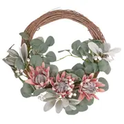 Artificial Protea Christmas Wreath - Native White/Pink 50cm