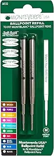 Monteverde USA Ballpoint Refill to Fit Montblanc Ballpoint Pens - Medium Point, Soft Roll, Black (2 Pack) (M132BK)