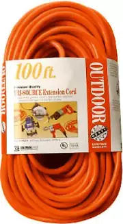 100-Ft. 14/3 SJTW-A Orange 3-Outlet Extension Cord