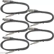 5 PACK 6 ft foot 3 pin XLR female to 1/4 TRS 6.3mm balanced mic microphone cable