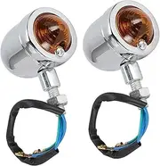 Motorcycle Indicators Turning For Harley For Retro Motorcycle Turn Signals 12V Single Wire Signals Lights Running Light(Silver)
