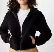 NWT Free x Cotton On Womens Teddy Bomber Jacket Black Size 16