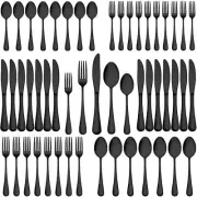 60-Piece Black Silverware Set, Stainless Steel Flatware Cutlery Set Service f...