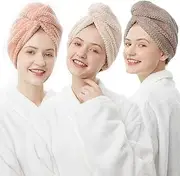 ELLEWIN Hair Towel Wrap 3 Pack, Microfiber Hair Drying Shower Turban with Buttons, Super Absorbent Quick Dry Hair Towels for Curly Long Thick Hair, Rapid Dry Head Towel Wrap for Women Anti Frizz