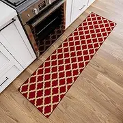 Ottomanson Glamour Collection Elegant Grid Design Non-Slip Carpet Runner, Red, 57cm x 210cm