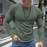 Men's Waffle Shirt T Shirt Tee Top Long Sleeve Shirt Long Sleeve Crew Neck Spring Fall Plain Fashion Designer Basic Vacation Street Going out Dark Grey Black