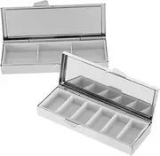 2-pack Small Medicine Case Portable Metal Pill Box 7 Compartments Child-proof for Purse Travel Daily Organiser Silver