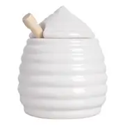 Esschert Design Honey Pot w/ Dipper Ceramic & Maple Wood Serveware White