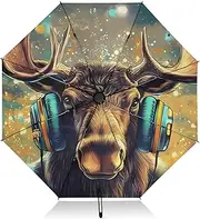[PDZRMY] Moose Colors Cool UV Protection Travel Umbrella Compact for Rain and Sun - Auto Open and Close UPF 50+ Windproof Portable 46” Sun Umbrella for Women and Men