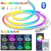 USB Neon LED Strip Light Waterproof Flexible RGBIC Tape Remote Control, 1–5M