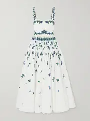 [Erdem] Erdem - Pleated Floral-print Cotton-poplin Midi Dress - White - UK 10 UK 10 White