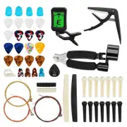 65 PCS Guitar Accessories Kit with Guitar Strings, Tuner, Capo, Picks, Pick Holder, Thumb Finger Picks, Bridge Pins As Shown