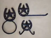 Iron Horseshoe Bathroom Set of 3 Rustic Western Decor Holder Hook Towel Ring