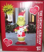 6.5 Ft Grinch Holding Polka Dot Christmas Tree Airblown Inflatable