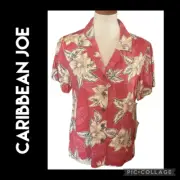 Caribbean Joe Short Sleeve Button Down Classic Mauve 100% Rayon Hawaiian Blouse